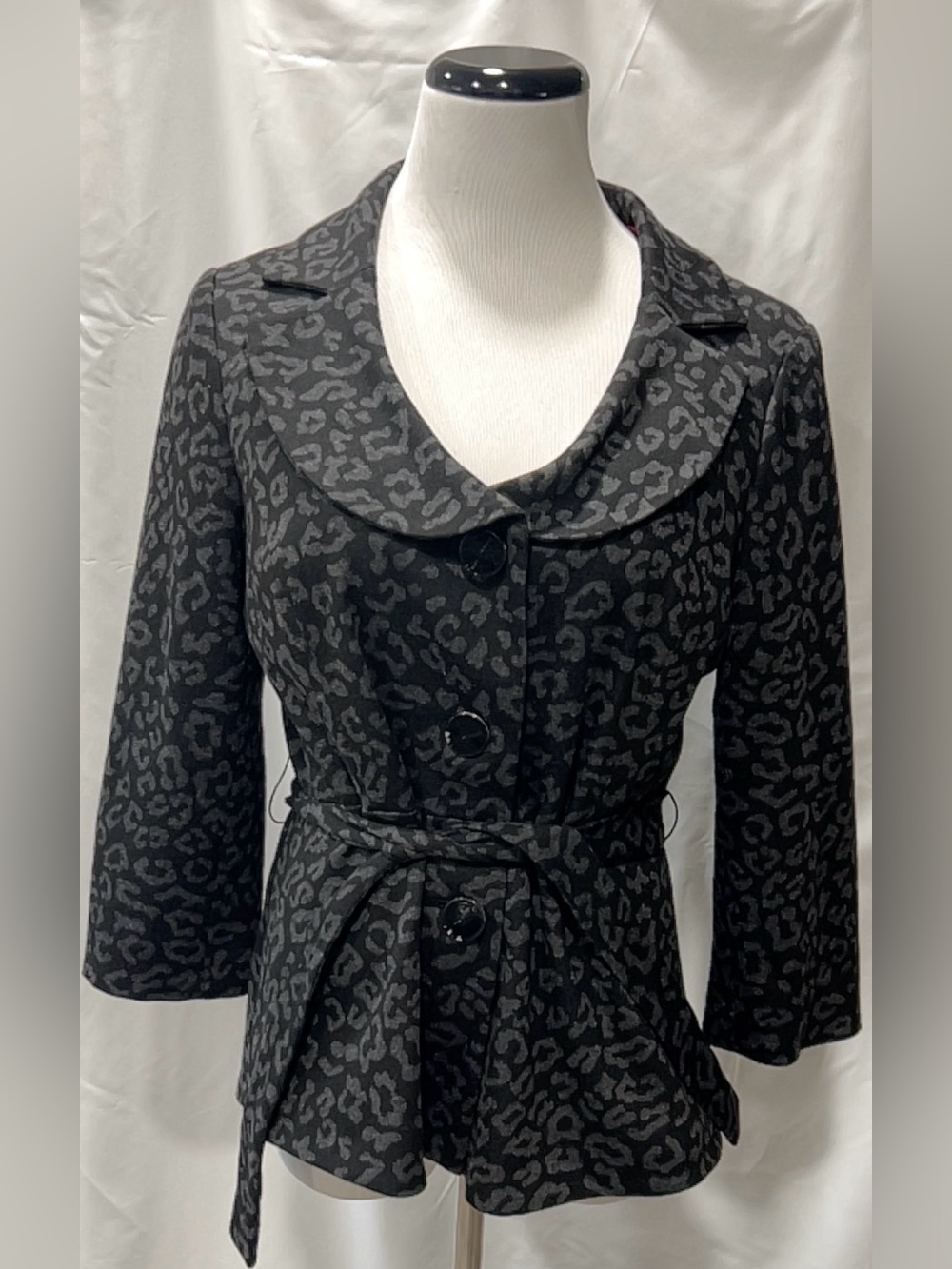 Sandro Sportswear Gray Black Leopard Print Belted Blazer Jacket Womens Medium